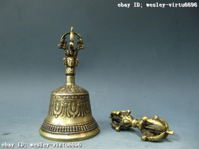 Tibetan Buddhism Bronze made Ghanta and Vajra Set  