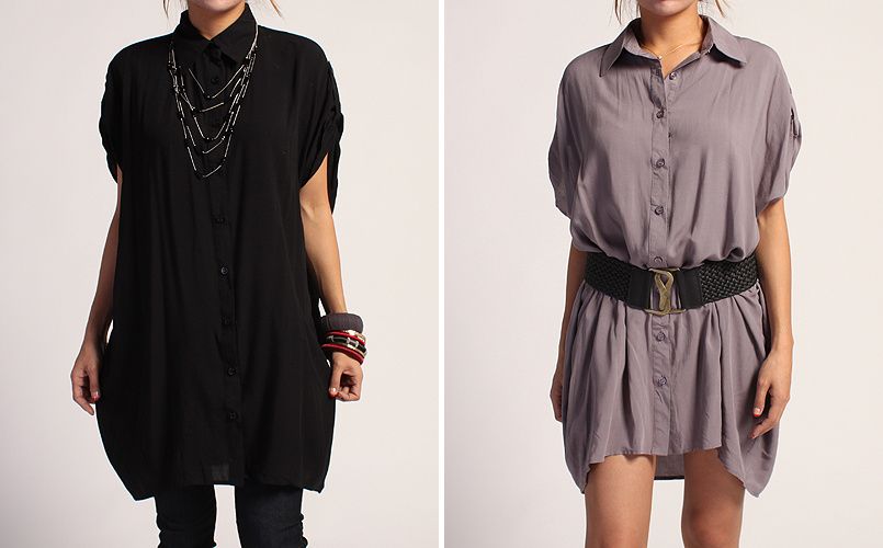   Button Up Tunic BLOUSE Drapy Woven Dolman LONG Dress SHIRTS  