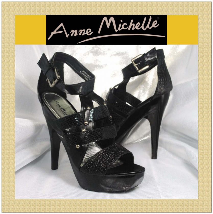 Anne Michelle PASSION 27 Open Toe Platform Pump BLACK  