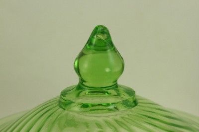   Hocking Green Spiral Covered Preserve Candy Dish Depression Glass