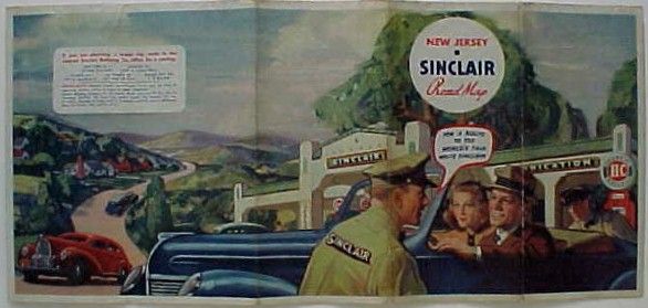 1939 SINCLAIR Road Map NEW JERSEY 5 Panel Worlds Fair  