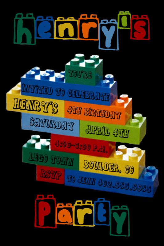 Custom Lego Building Block Birthday Party Invitations  