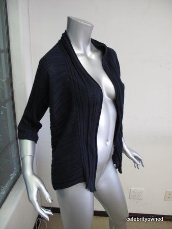 TSE SAY Blue 3/4 Sleeve Ribbed Shall Sweater S  