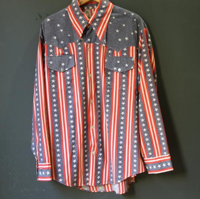 Vtg 60s 70s American Flag Shirt / Stars and Stripes Cowboy Hippie 