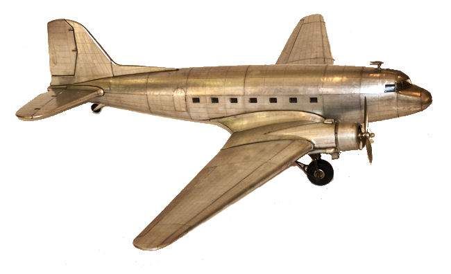 DOUGLAS DC 3 AIRPLANE MODEL SKINNED IN ALUMINUM MUSEUM QUALITY  