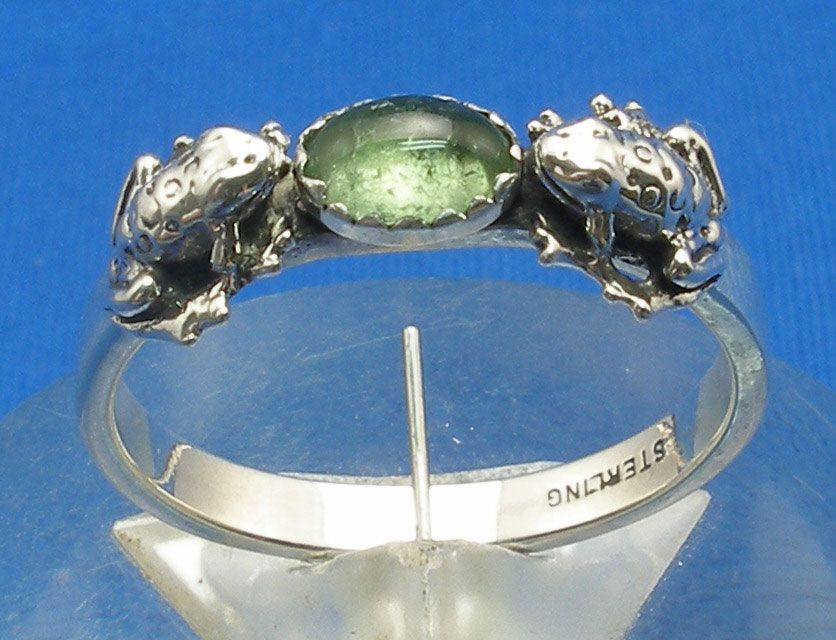 Emerald Frog Ring, Hand Crafted Sterling Silver with two frogs  