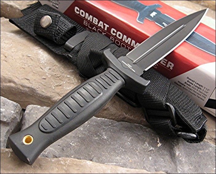 United Combat Commander Boot Knife AUS 8 Stainless Black Double Edge 