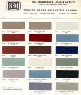 1964 STUDEBAKER COLOR SAMPLE CHIPS CARD OEM COLORS  