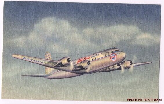 Scarce BRANIFF AIRWAYS El Avion DC 6 Linen ca1950  