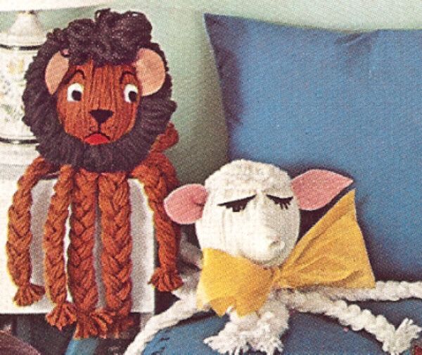 Vintage Braided Yarn Toys Lion Lamb Panda Craft Pattern  