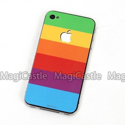 Rainbow Apple iPhone 4 Sticker Backside Skin Decal  