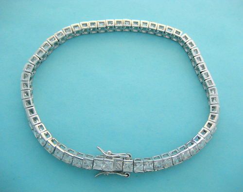 Sterling Silver CZ Tennis Bracelet Princess Cut RHO New  