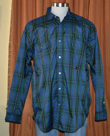 TOMMY HILFIGER BLUE PLAID WINDBREAKER SHIRT MENS XL  