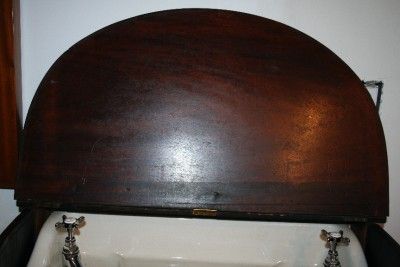 Antique Porcelain Sink and Wooden Bathroom Vanity Hidden  