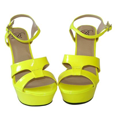   Party Sexy Yellow Neon Patent Ankle Strap Platform Slender Heel Sandal