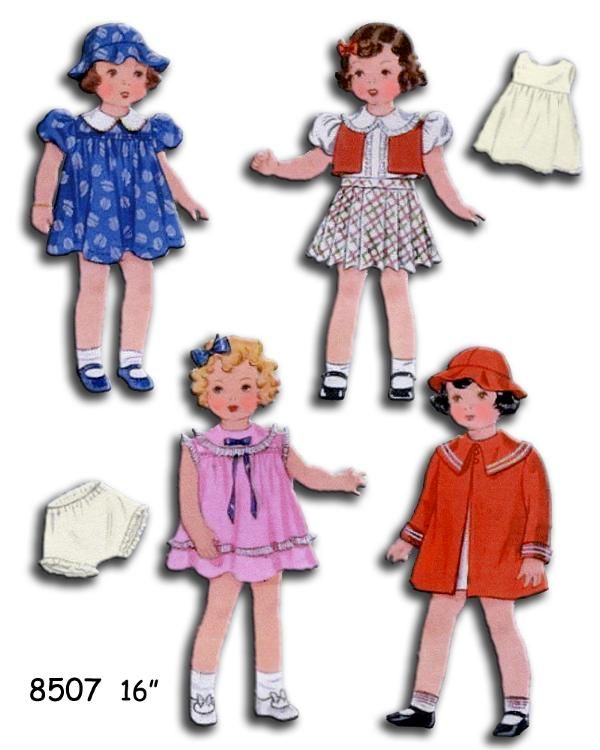 8507 Doll wardrobe pattern 16 Patsy Ann   Shirley  