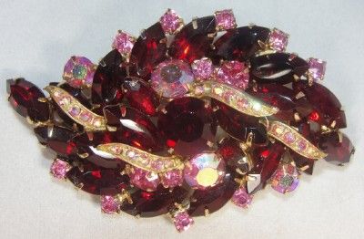 Vintage 3 Garnet Red, Pink & AB Glass Stone Juliana Style Cluster 