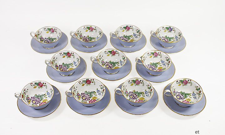 22pc COPELAND SPODE PORCELAIN FLORAL TEACUPS & SAUCERS  