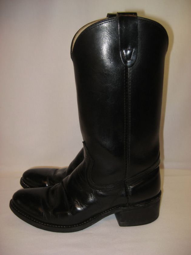 VTG MENS BLACK LEATHER COWBOY BOOTS EXCELLENT 8 D  