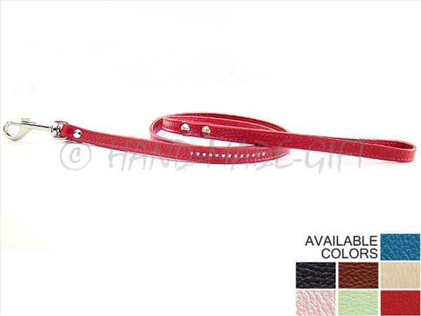 ft Genuine Leather Leash Dog Cat CRYSTALS Rhinestones  