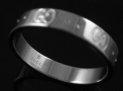 Gucci Icon Thin Band GG Logo 18K White Gold Size 9 Estate 100% 