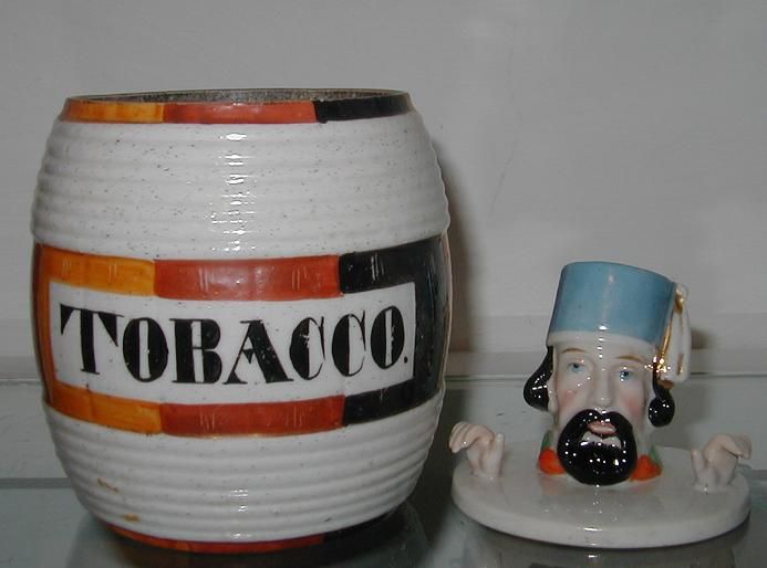 Antique Conta & Bohme Tobacco Jar Barrel Box w Clown  