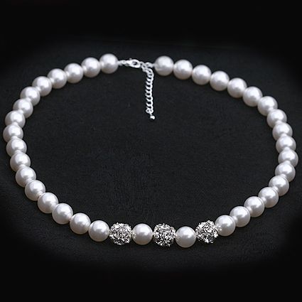 Handmade Swarovski White Pearl & Crystal Ball Bracelet  