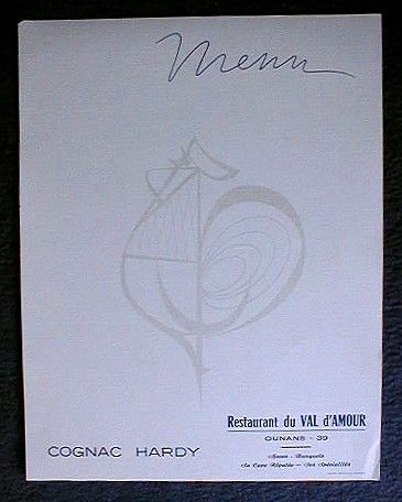 COGNAC HARDY ROOSTER HUGE OLD MENU BLANK LARGE FRANCE  