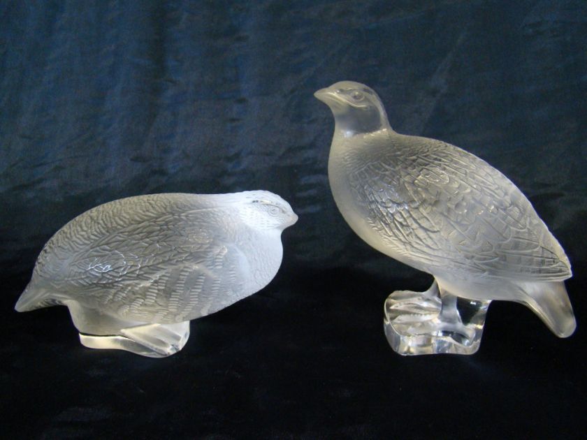 Guaranteed Antique Pair French Lalique Life Size Quails  