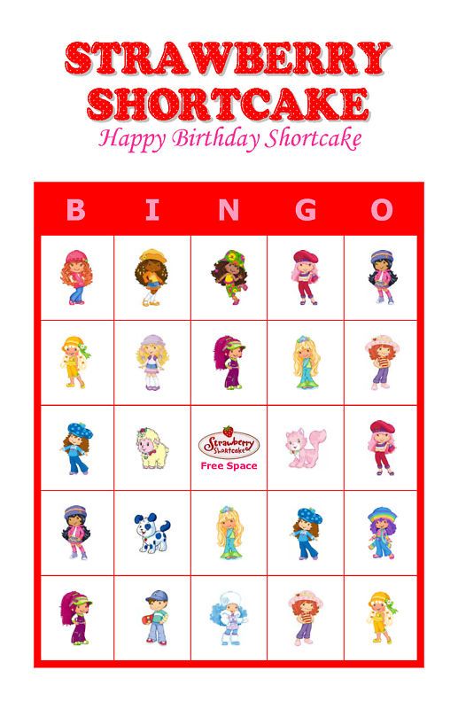 Strawberry Shortcake Birthday Party Game Bingo Cards  