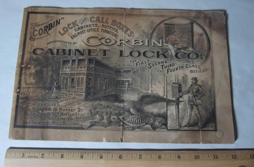 RARE 1893 Corbin Cabinet LOCK Post Office Catalog LOADED  