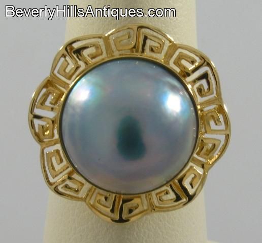 Beautiful Mabe Pearl 14k Gold Designer Ring  