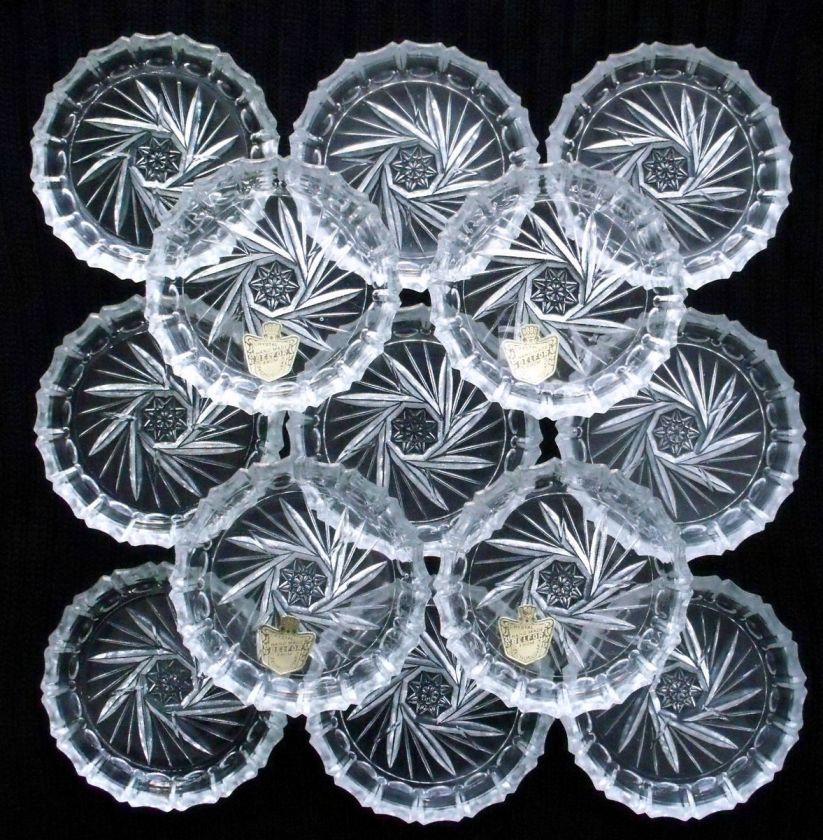   Vintage Czechoslovakia Pinwheel & Star Cut Glass Coaster / Mini Plates