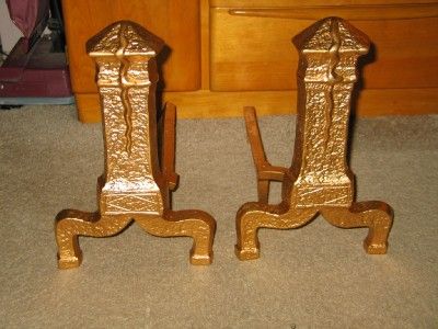 Antique Cast Iron Fireplace Andirons Serpent Snake ??  