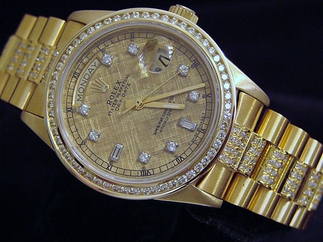 MENS ROLEX 18K GOLD DAY DATE PRESIDENT DIAMOND WATCH  