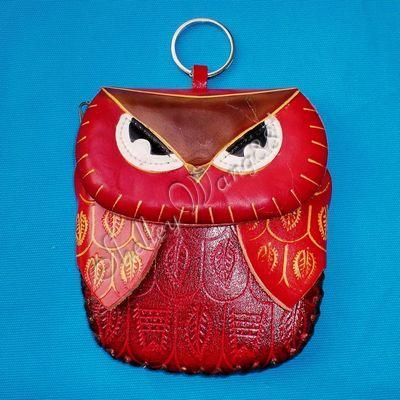 Handmade Genuine Cattle Leather Coin Change Purse Bag Wallet Owl