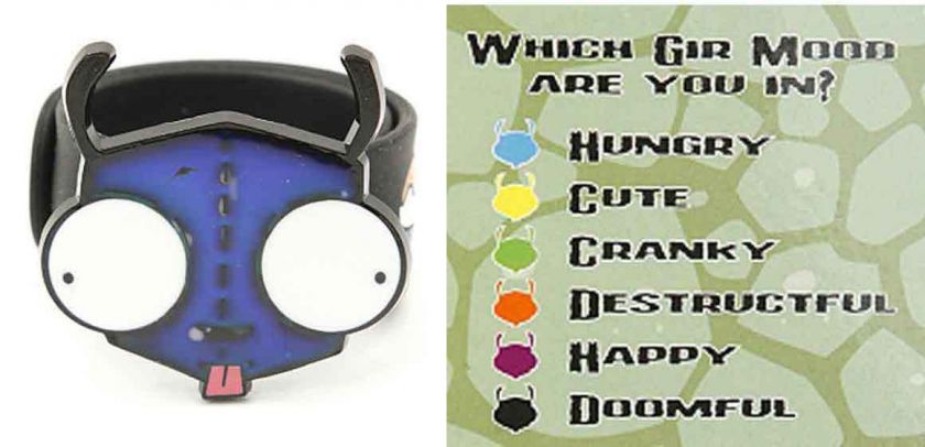 Invader Zim Gir Face Mood Changing Color Black Rubber Slap Bracelet 