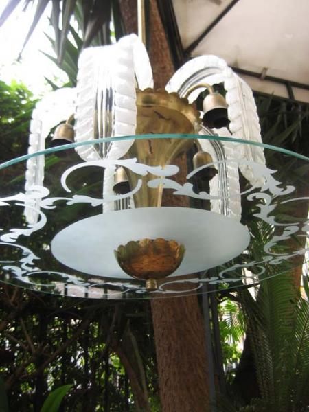 Chandelier 1950 Brass eng Glass Pulegoso diameter cm.60 ( brass to 