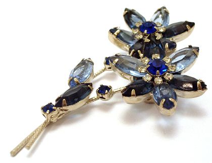 chaton rhinestones silver tone finish sapphire blue navette prong set 