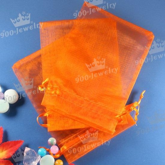 100X ORANGE ORGANZA WEDDING JEWEL FAVOR GIFT BAGS POUCH  