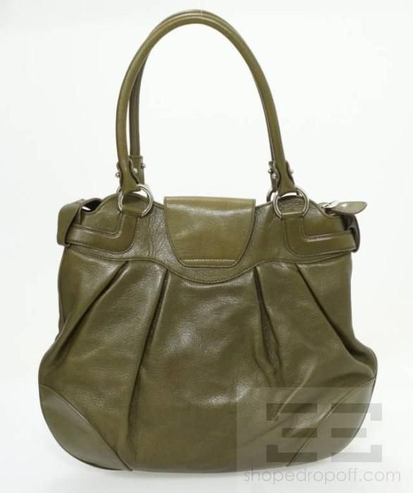 Salvatore Ferragamo Dark Green Leather Silver Logo Lock Handbag  