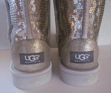 Ugg Australia Classic Short Sequin SILVER Sparkles Boots Size 8/Euro 