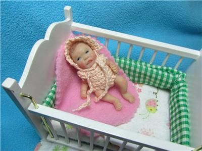 Ooak Mini Clay Baby Girl Art Doll Newborn Sculpt Awake Poseable 