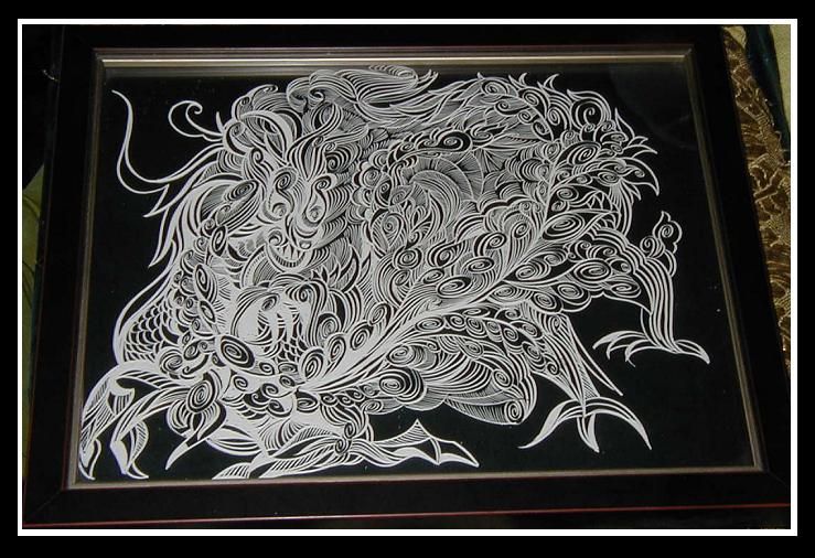 Rare Sascha B Brastoff Scratchboard Drawing   Foo Dog  