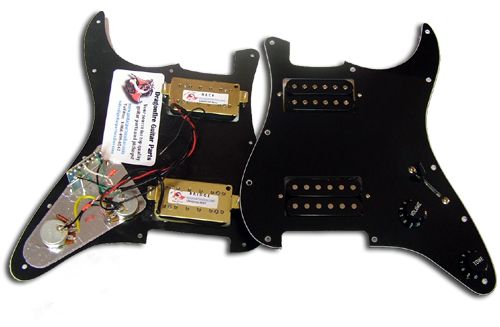 Loaded Strat Pickguard,2 Hum, Black w/Black,Fits Fender  