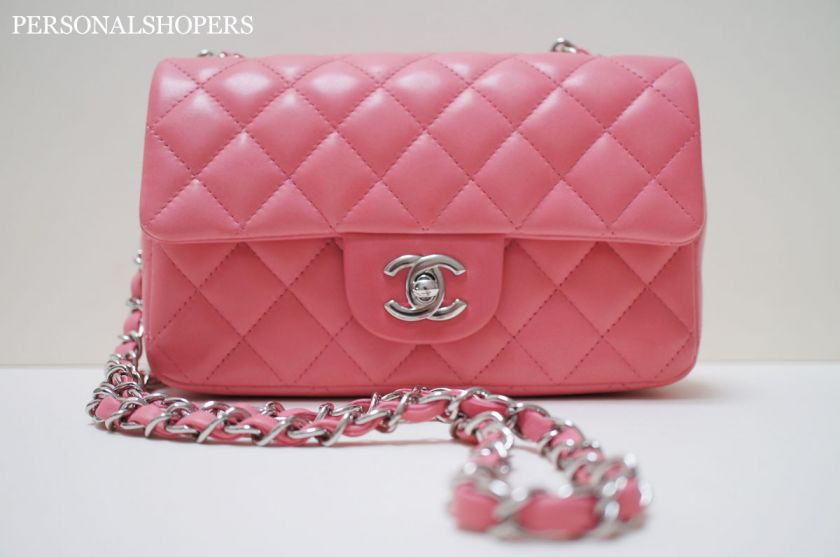   CHANEL PINK LEATHER SILVER HARDWARE MINI MESSENGER FLAP BAG  