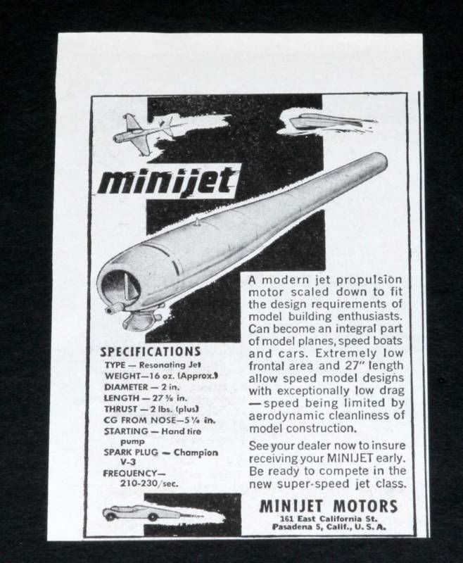 1946 OLD VINTAGE AD, MINIJET, SCALE MODEL JET ENGINE  