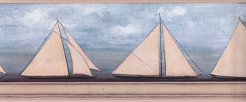 WALLPAPER BORDER DAVID CARTER BROWN SAIL BOATS  