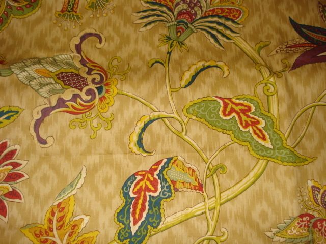 IMAN HOME DEAUVILLE DANCE TAN LATTE MULTI IKAT JACOBEAN FLORAL FABRIC 