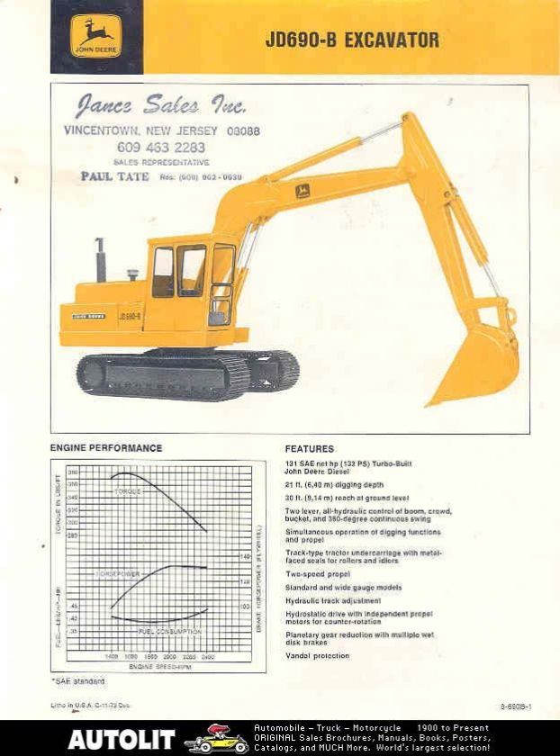 1974 John Deere JD690B Excavator Sales Brochure  